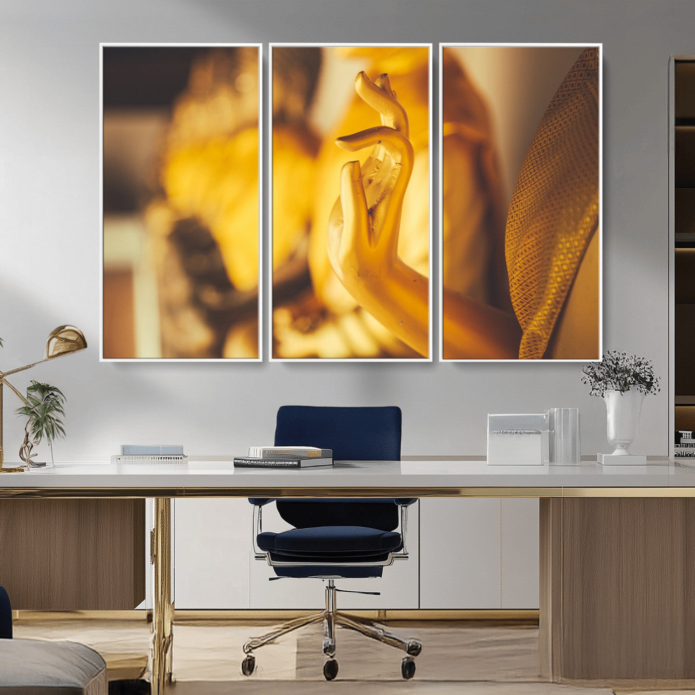 -Gold Buddha Statue Hands Wall Art Canvas Print