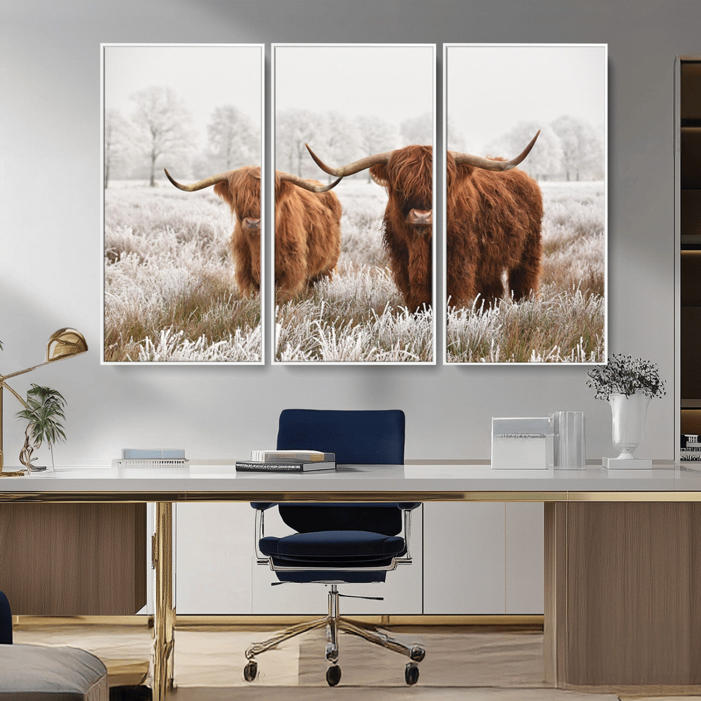 60379-MGV-FC-48X32-3P_White-Longhorn Cattle Wall Art Canvas Print, Framed Farmhouse Style Art Picture Print, Rustic Cow Perfect Rustic Farmhouse Decor Artwork