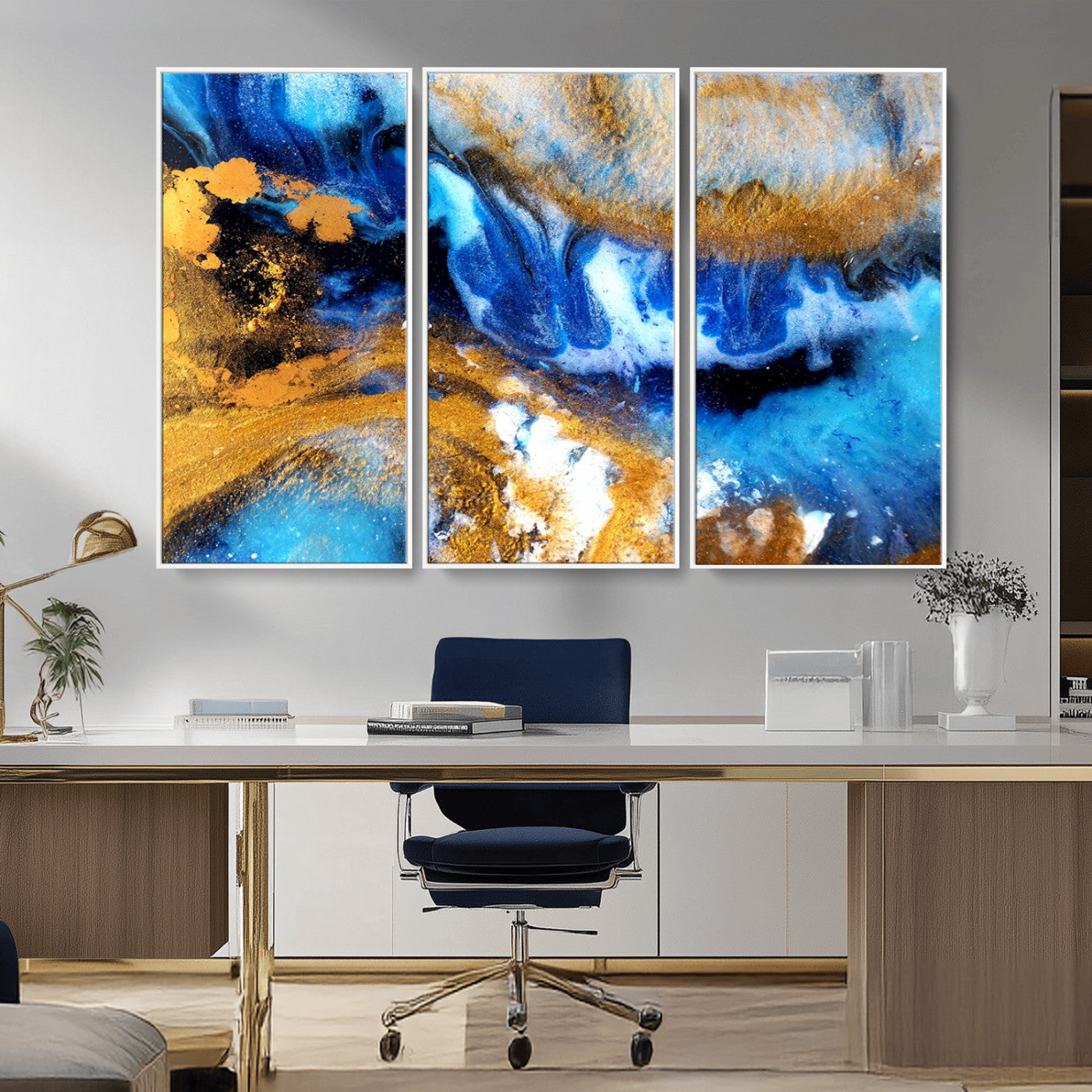 42100-MGV-FC-48X32-3P_White-Blue Orange Marble Fluid Effect Canvas Wall Art Print