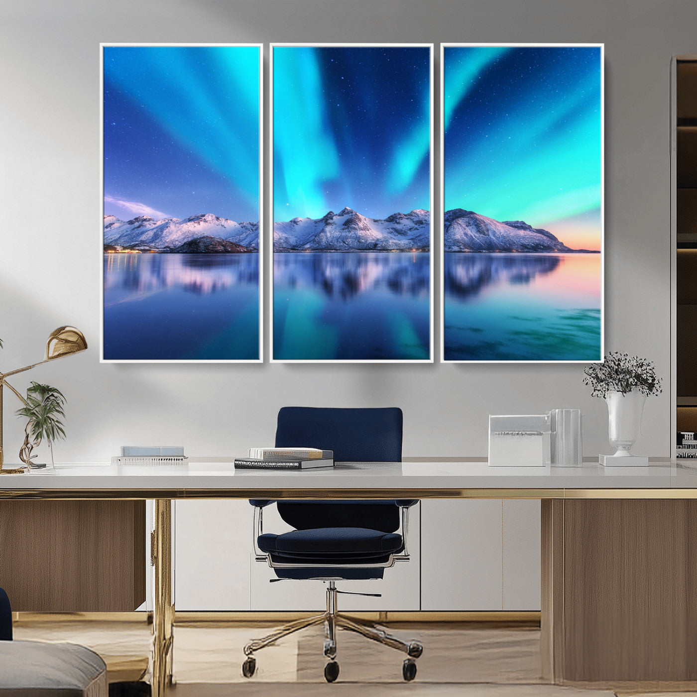 49902-MGV-FC-48X32-3P_White-Northern Lights above Mountain Wall Art, Northern Lights Wall Art Canvas Print