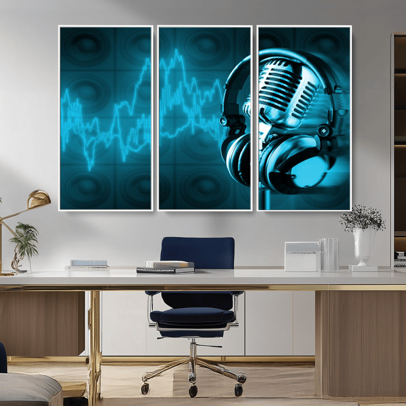 42329-MGV-FC-48X32-3P_White-Music and Microphone Wall Art Canvas Print