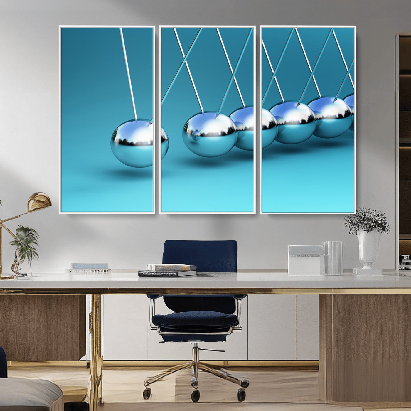 89184-MGV-FC-48X32-3P_White-Wall Art Newton's Cradle Canvas Print, Framed Newton Cradle Canvas Print