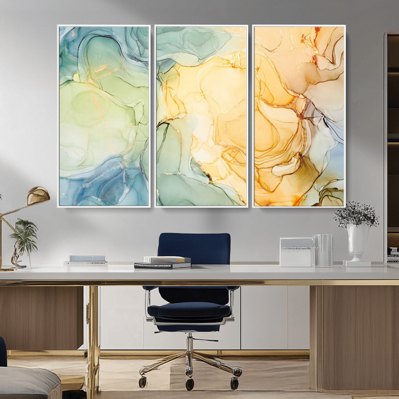 42195-MGV-CV-36X24-Green and Yellow Marble Fluid Effect Wall Art, Green and Yellow Marble Canvas Wall Art Print