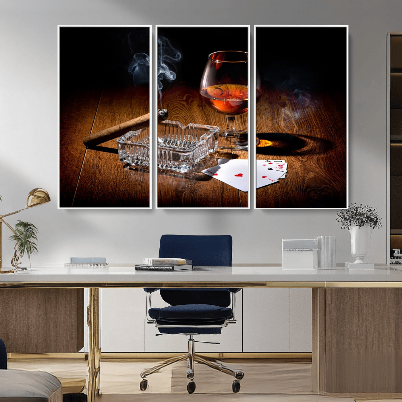 -Whiskey Cigar Wall Art Canvas Print Kitchen Wall