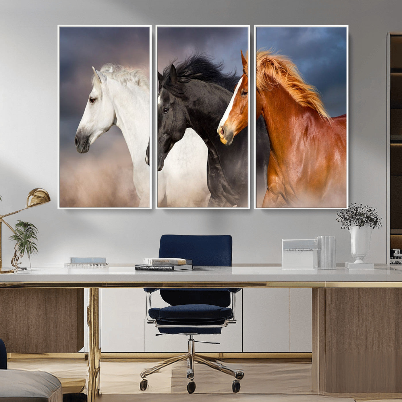 -Animal Wall Art Three Horses Farmhouse Art Canvas, Framed Three Horses Canvas Print