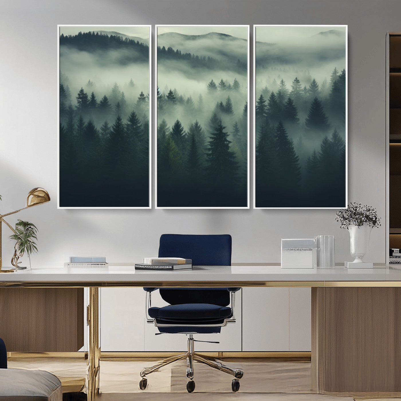-Misty Forest Wall Art Premium Canvas Print a Foggy and Serene Atmosphere