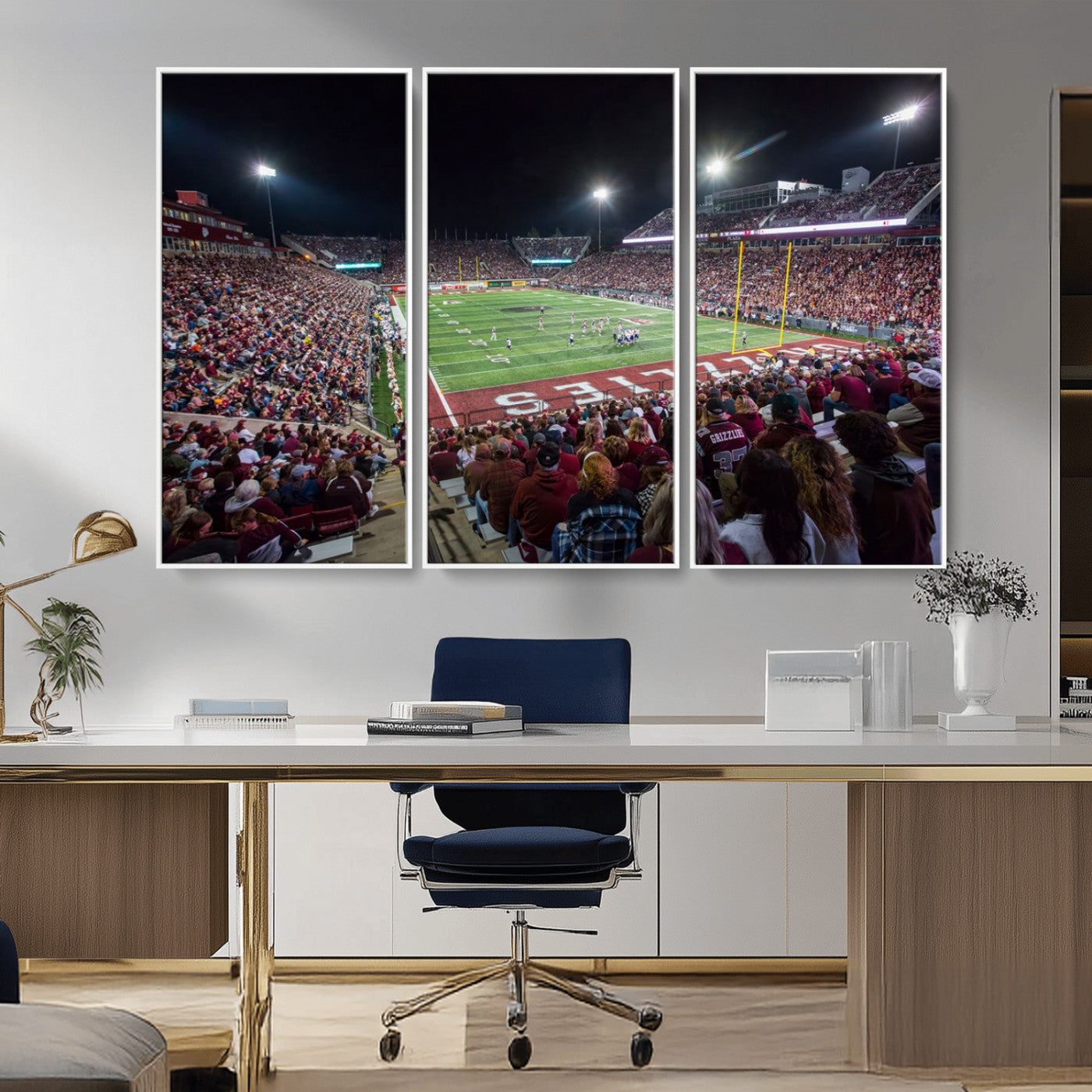 56191-MGV-FC-48X32-3P_White-American Football Wall Art Canvas Print Framed Stadium Sport Wall Art Print Iconic Game Day Decor for Home, Office