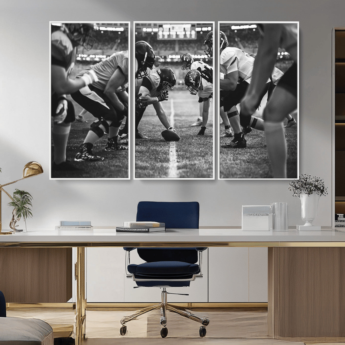 13273-MGV-FC-48X32-3P_White-American Football Wall Art Canvas Print Framed Stadium Sport Wall Art Iconic Game Day Decor for Home, Office
