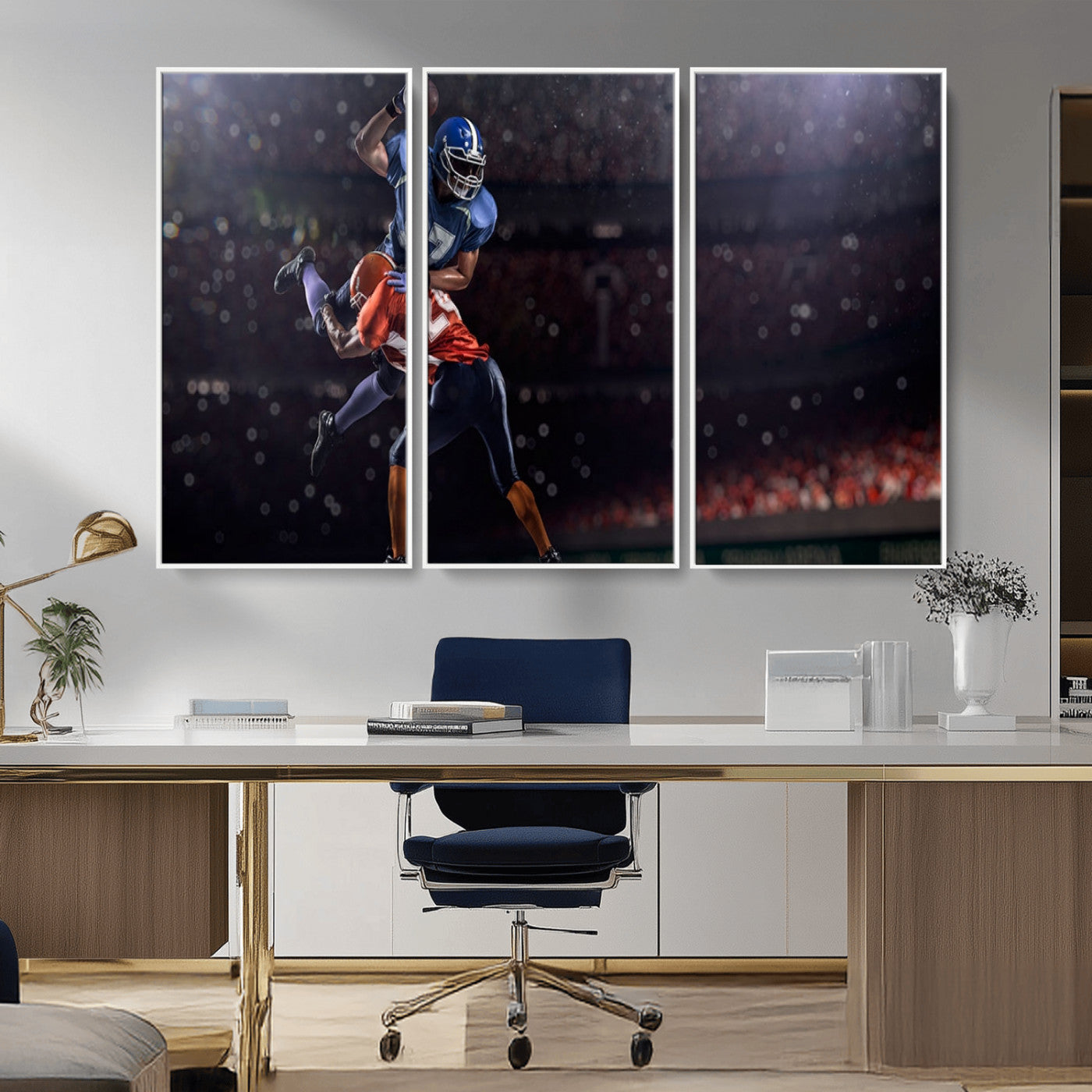 68009-MGV-FC-48X32-3P_White-American Football Wall Art Canvas Print, Stadium Sport Wall Art Print