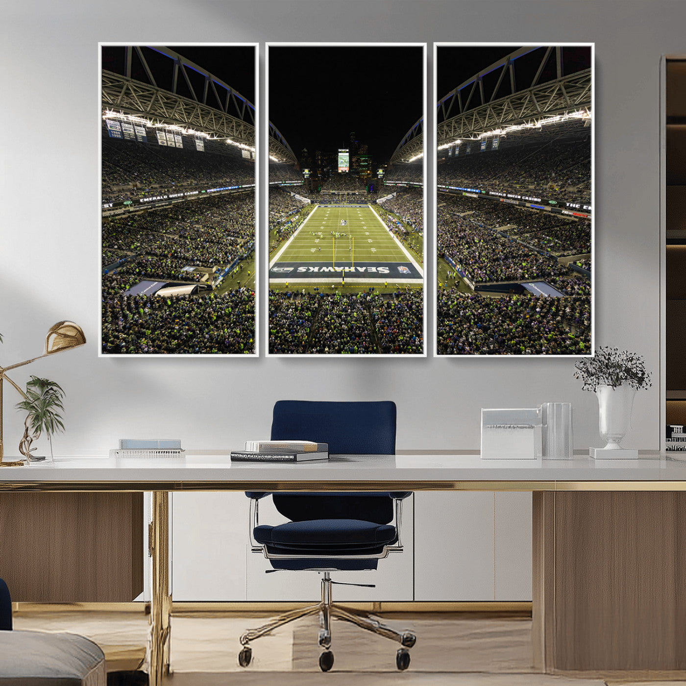 81900-MGV-FC-48X32-3P_White-Seattle Seahawks Football Team Print Wall Art - Seattle Century Link Field Stadium Wall Art Canvas