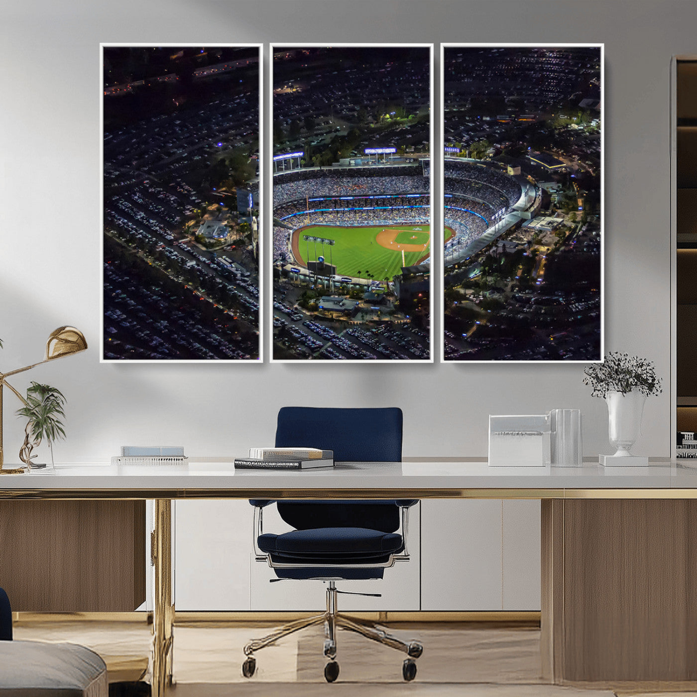 20932-MGV-FC-48X32-3P_White-Los Angeles Dodgers Dodger Stadium Wall Art Canvas Print - MLB Baseball Stadium
