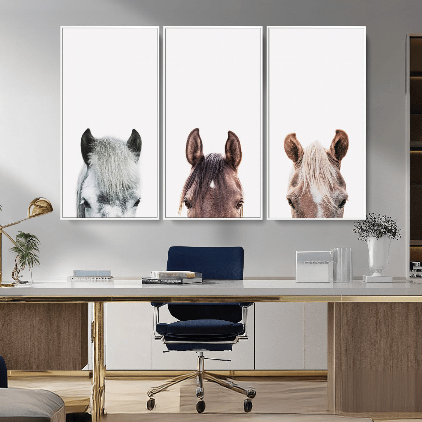 -Horse Wall Art - Minimalist Horse Triptych Wall Art – Modern 3-Panel Giclée Canvas Featuring Horse