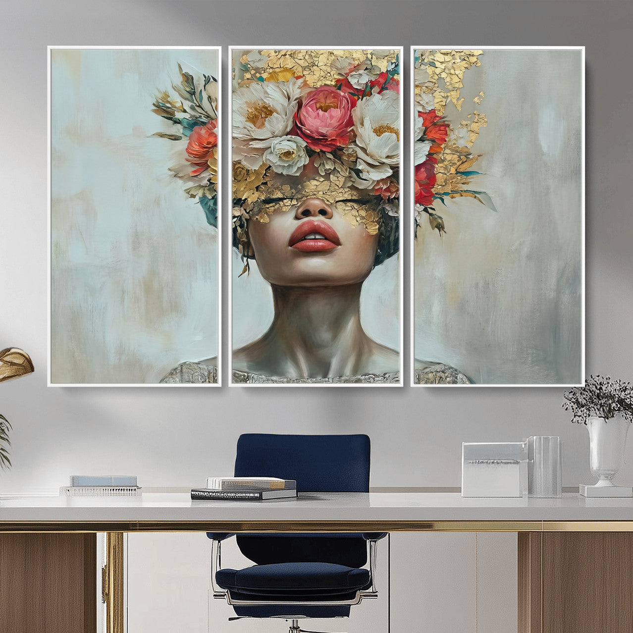26919-MGV-CV-36X24 - Golden Petal Wall Art Canvas Print - Silhouette Woman Wall Art Canvas Print, Floral Woman Portrait