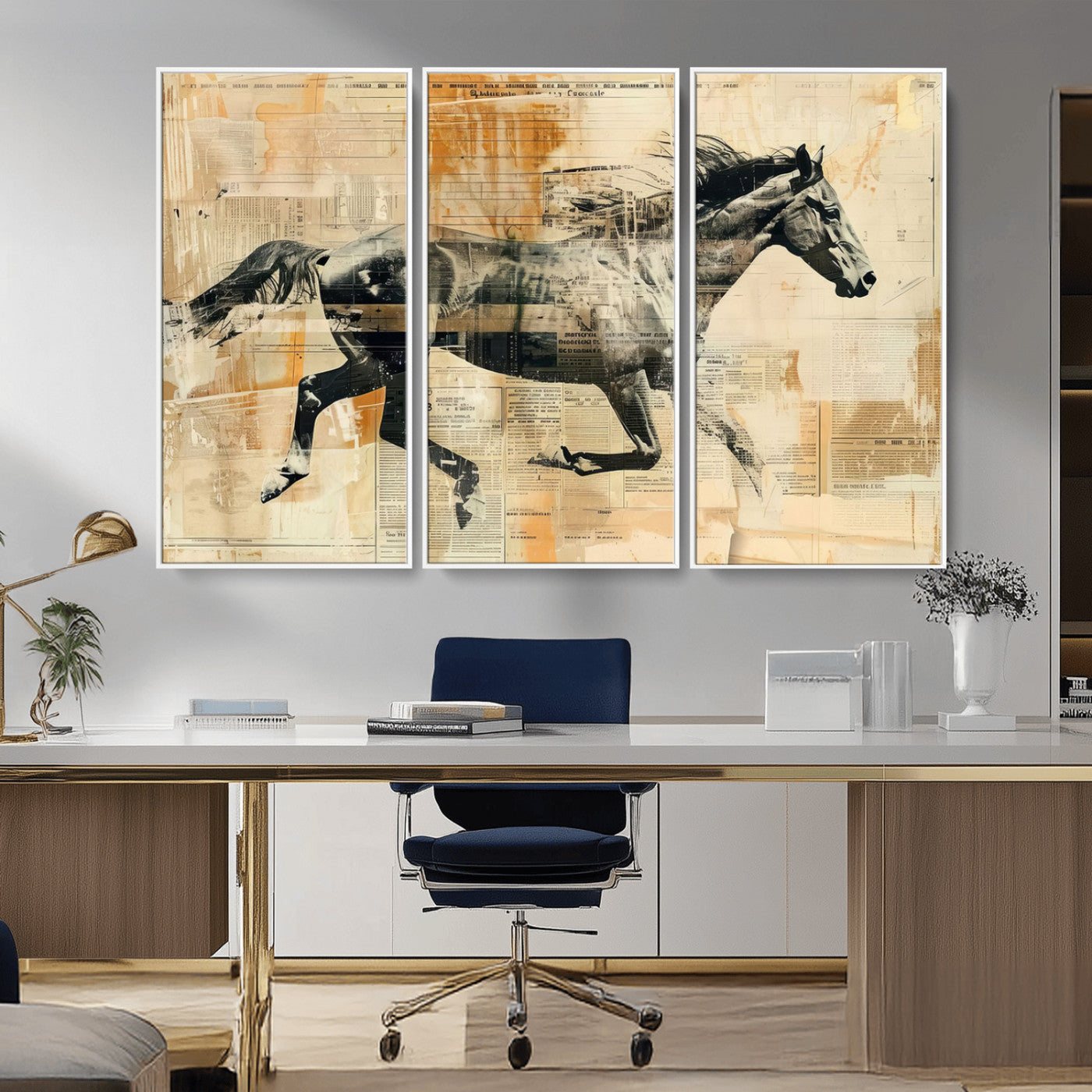 22364-MGV-FC-48X32-3P_White-Chines Style Running Horse Western Wall Art | Farmhouse Wall Decor | Ready to Hang Framed Canvas