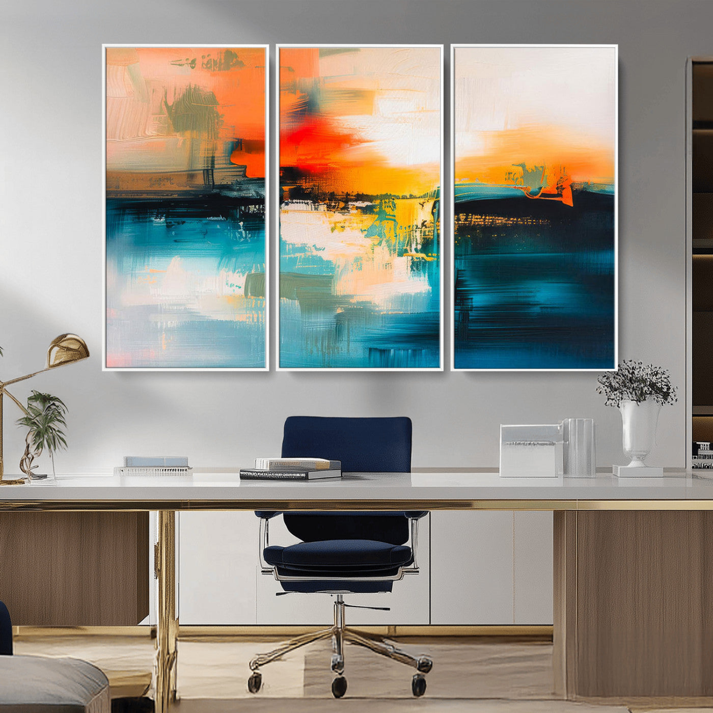 37083-MGV-FC-48X32-3P_White-Colorful Abstract Wall Art | Bold Modern Canvas Print | Ready to Hang and Framed for Living Room or