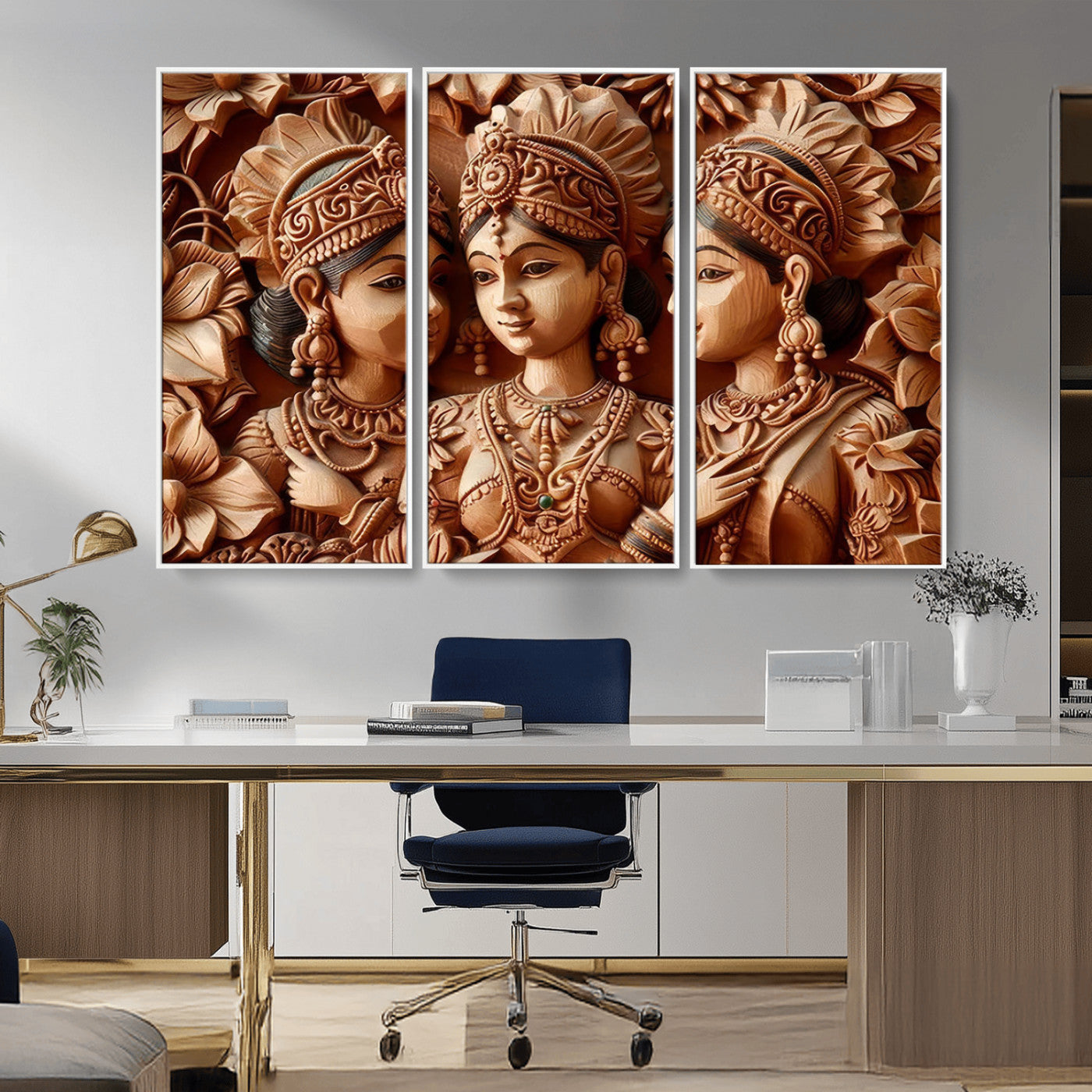 89522-MGV-FC-48X32-3P_White-Indian Woman Statue Wall Art Canvas Print