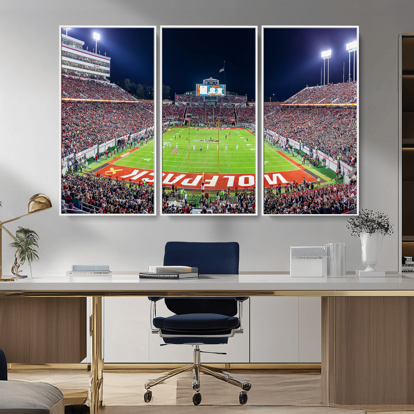 80943-MGV-FC-48X32-3P_White-Wolfpack Football Team Print - Raleigh Carter-Finley Stadium Wall Art Canvas Print