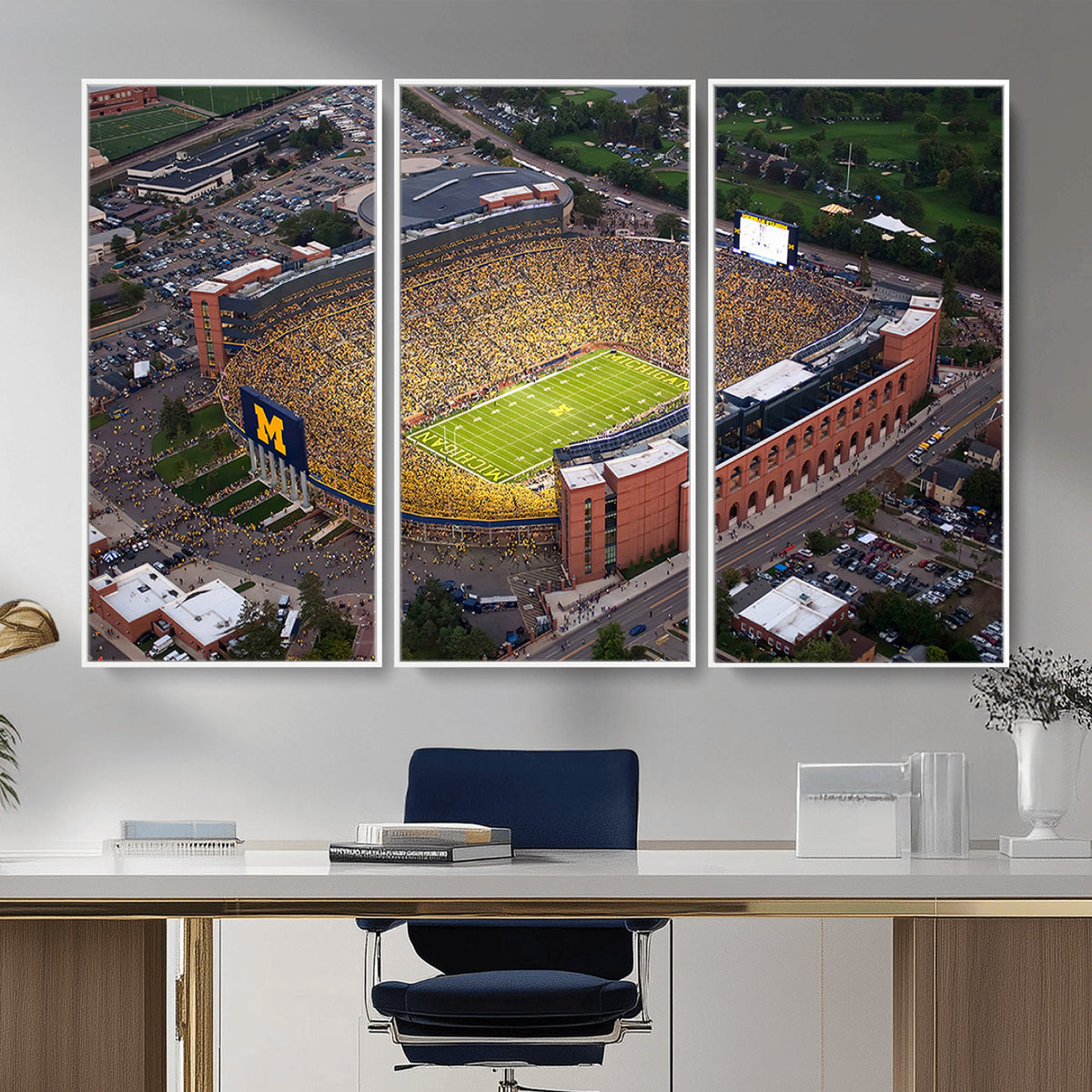 95248-PAN-FL-20X10 - University of Michigan Wolverines Football Team Print - Ann Arbor Michigan Stadium Wall Art Canvas