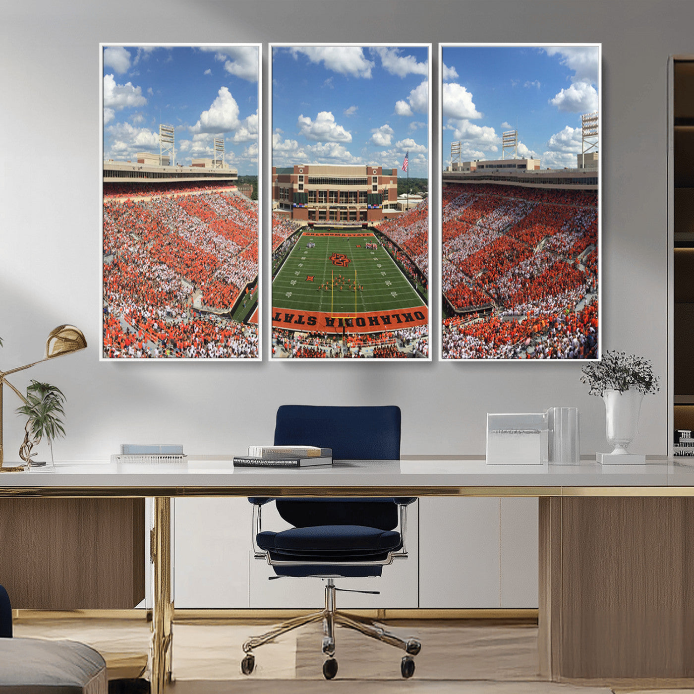 65192-MGV-FC-48X32-3P_White-Oklahoma State Cowboys Football Team Print - Stillwater Boone Pickens Stadium Wall Art Canvas Print