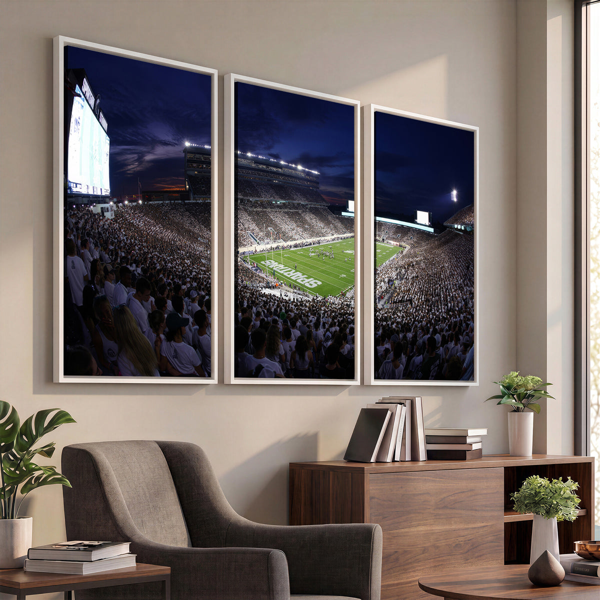 75193-PAN-FL-20X10 - Michigan State Spartans Canvas, Framed Football Team Print - East Lansing Spartan Stadium Wall Art