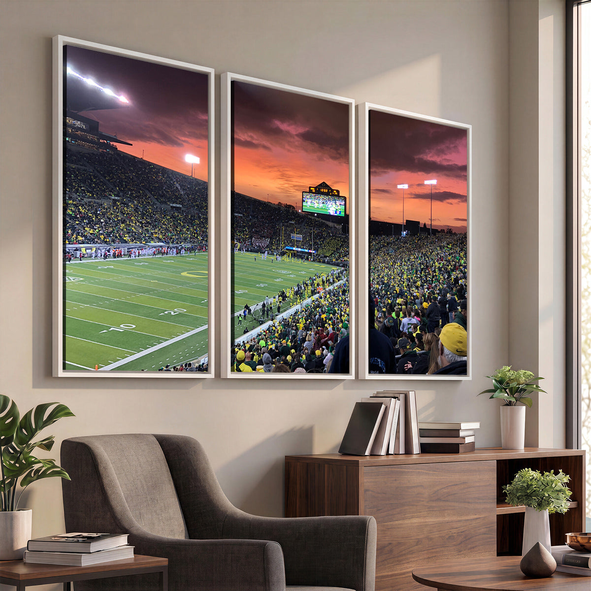 75065-PAN-FL-20X10 - Eugene Autzen Stadium Canvas Wall Art Print – Sunset Over Iconic Football Field Wall Decor for Home
