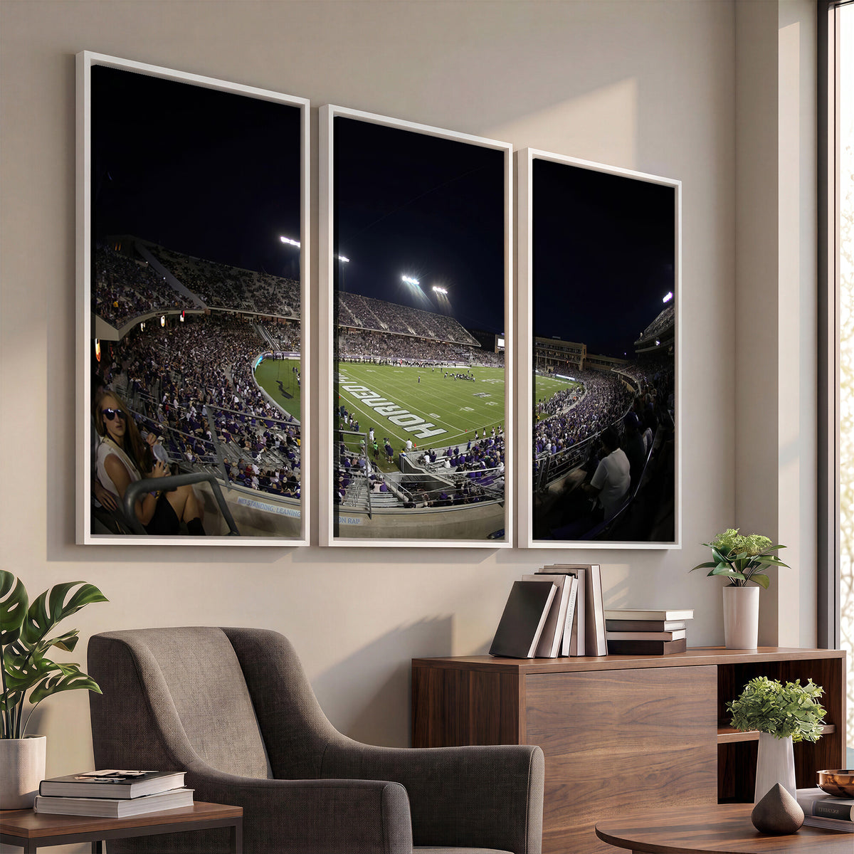 59222-PAN-FL-20X10 - TCU Horned Frogs Football Team Print - Fort Worth Amon G. Carter Stadium Wall Art Canvas Print.