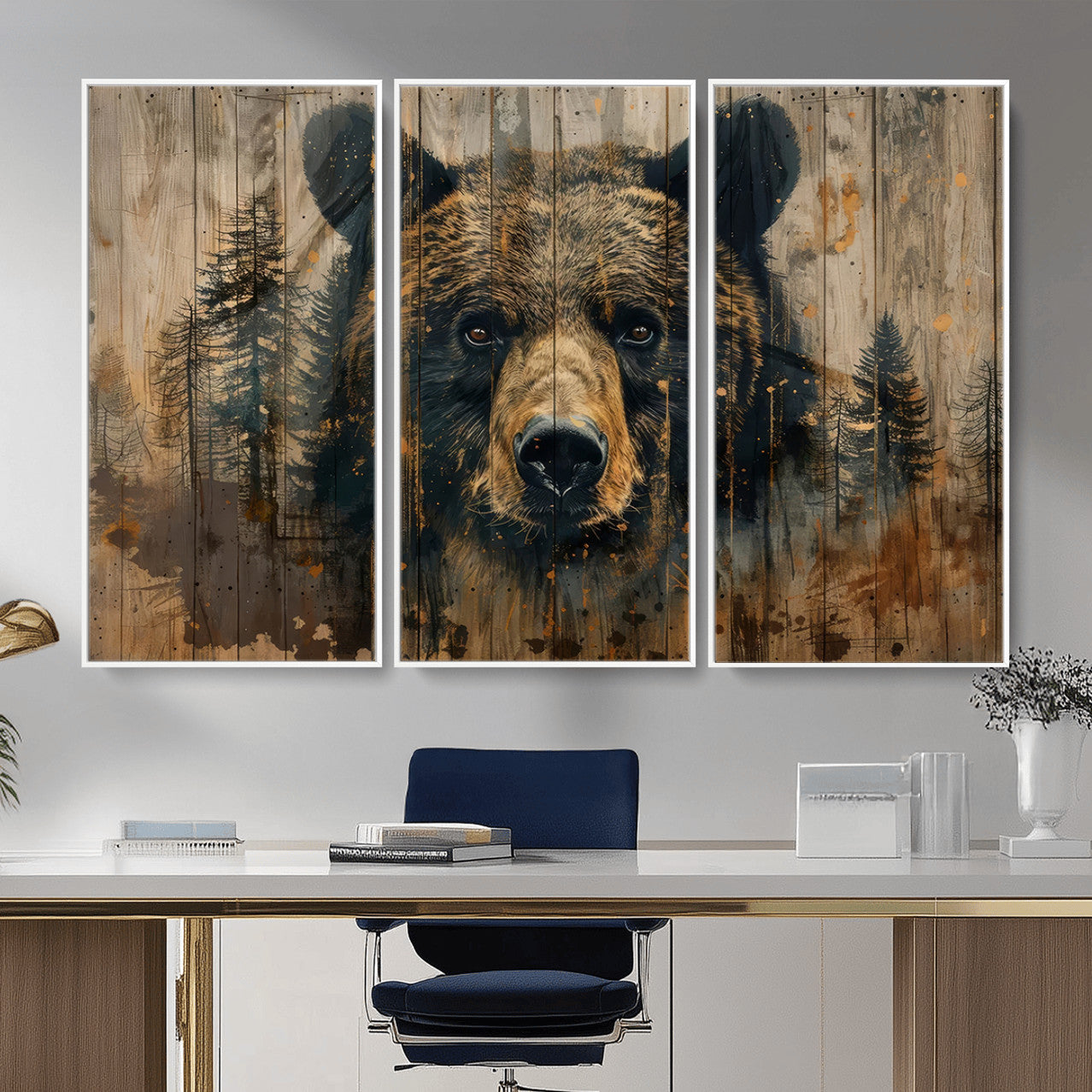51373-MGV-CV-36X24 - Abstract 399 Bear Wall Art | Rustic Cabin Wall Decor with Forest Design for Farmhouse Wall Decor