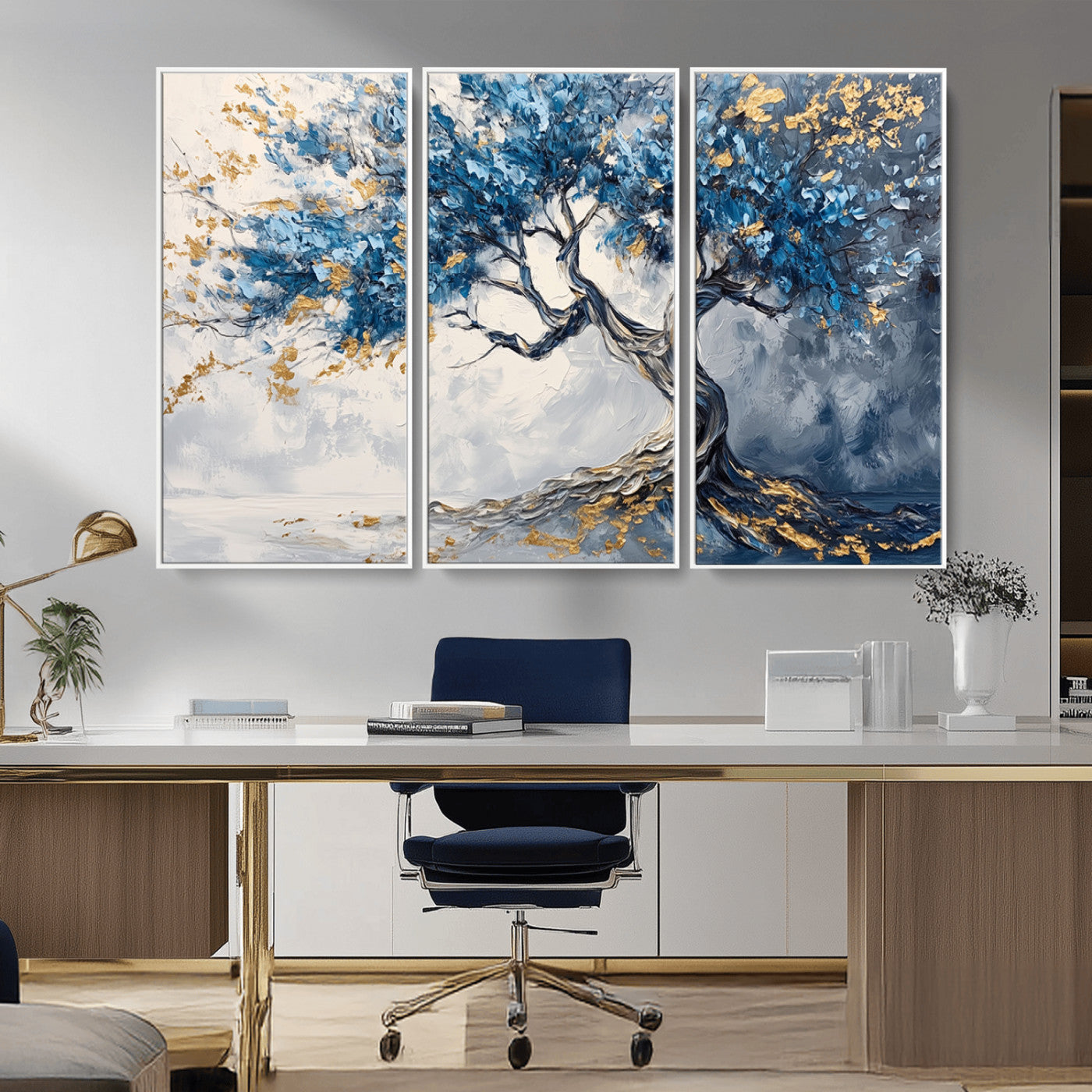 10259-MGV-FC-48X32-3P_White-Abstract Tree Painting Canvas Wall Art | Tree of Life Painting Wall Art Canvas Print