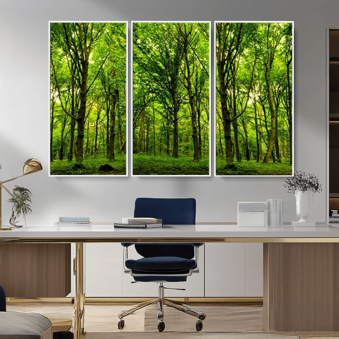 -Lush Green Forest Canvas Print | 3-Panel Forest Wall Art | Nature Landscape for Living Room
