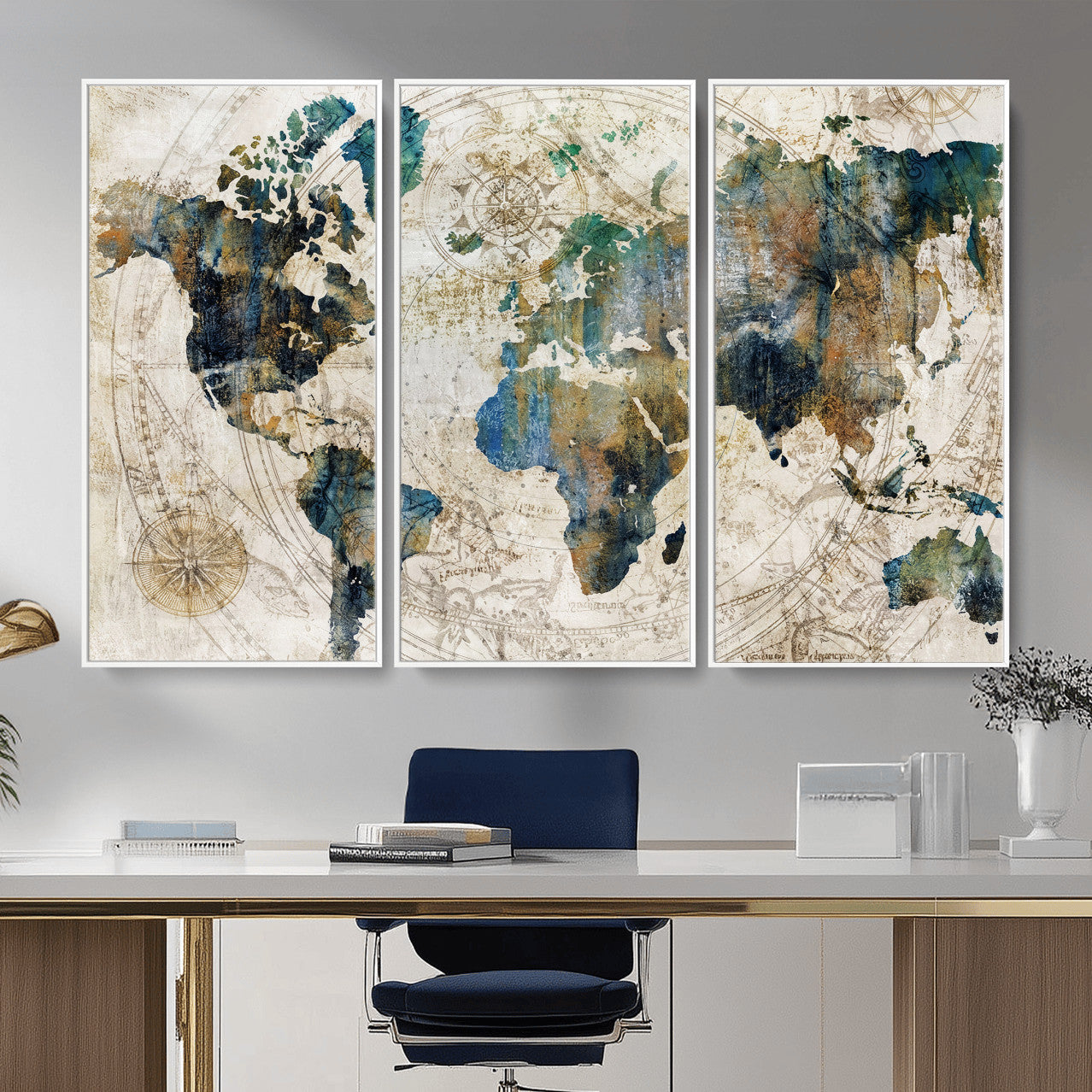 36972-MGV-CV-36X24 - Grunge Abstract World Map Art Print Canvas Print for Office Decor