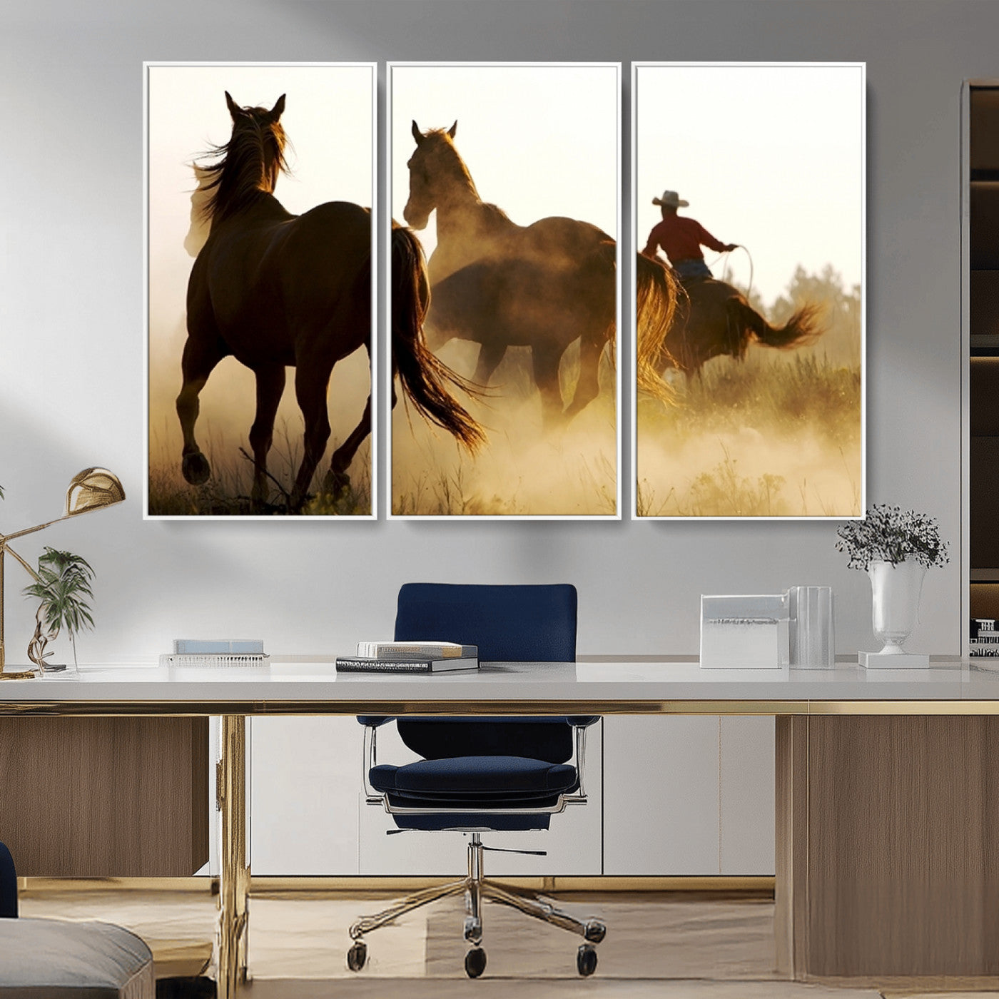 -Horses and Cowboys Wall Art Canvas Print