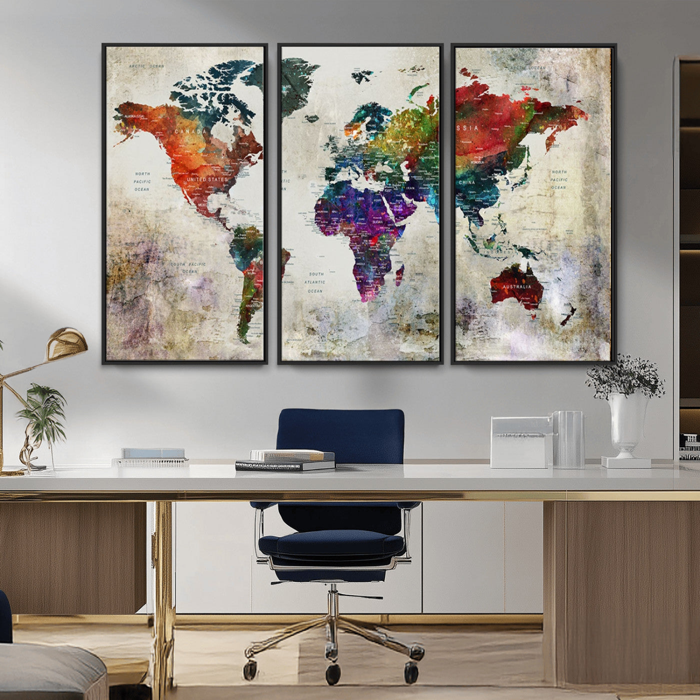 -Push Pin World Map Canvas Print – Framed Travel Map Wall Art for Couples, Anniversary Gift, Modern Home or Office Decor