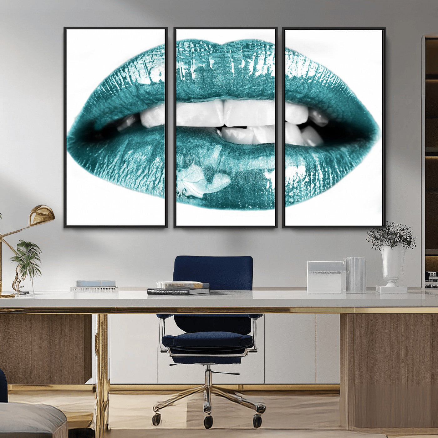 -Blue Lips Wall Art Canvas Print