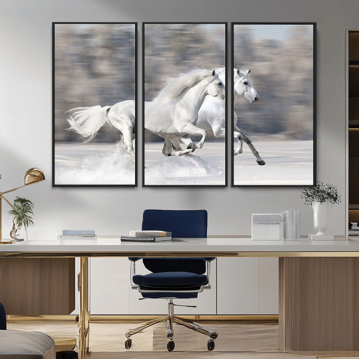 -The White Horses Wall Art, Framed White Horses Wall Art Canvas Print