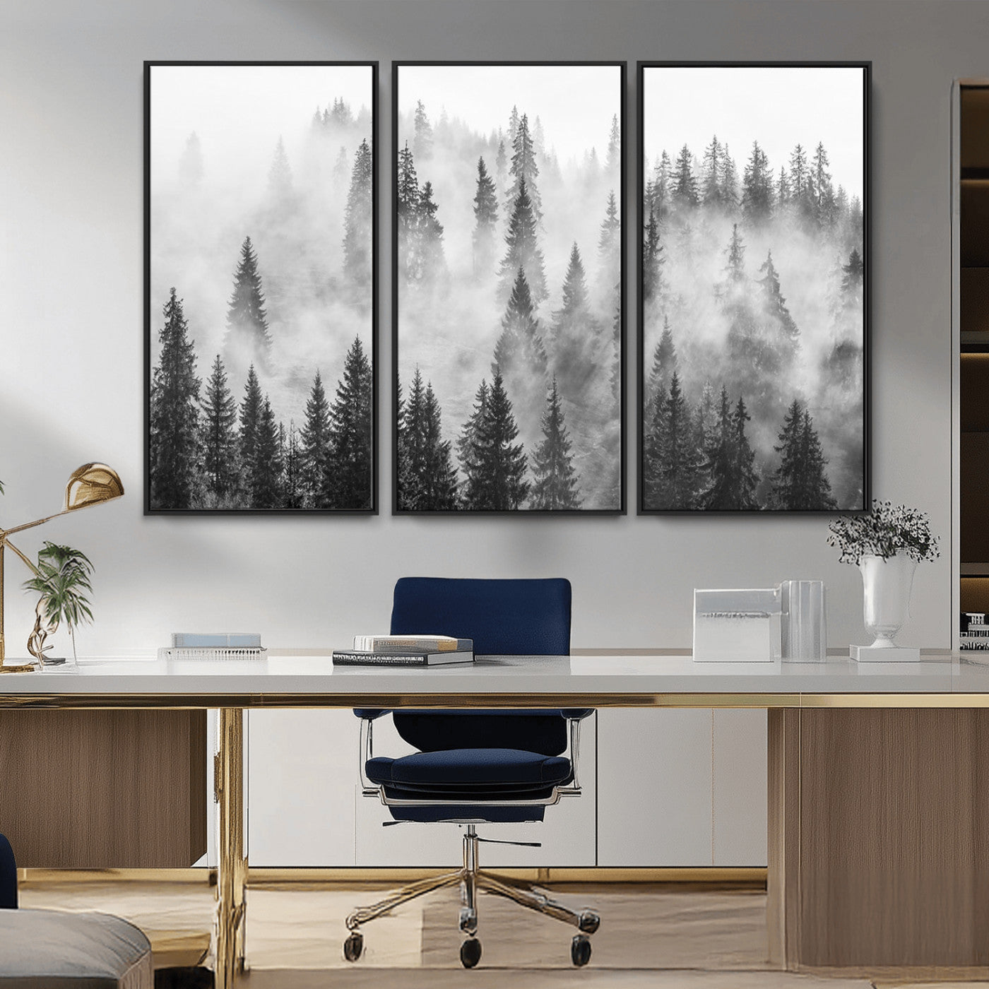 -Forest Wall Art Print | Foggy Pine Forest Canvas Wall Art - Black and White Nature Decor for Living Room, Office