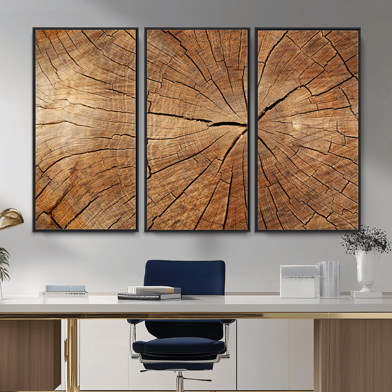 61710-MGV-CV-36X24 - Tree Ring Canvas Art, Rustic Wood Grain Wall Art, Tree Slice Decor for Modern Homes, Giclee