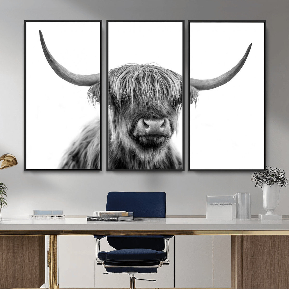 75503-_Poster-30x20 - Scottish Highland Cow Cattle Art Print Wall Art Canvas Print for Farmhouse Decor, Framed Scottish