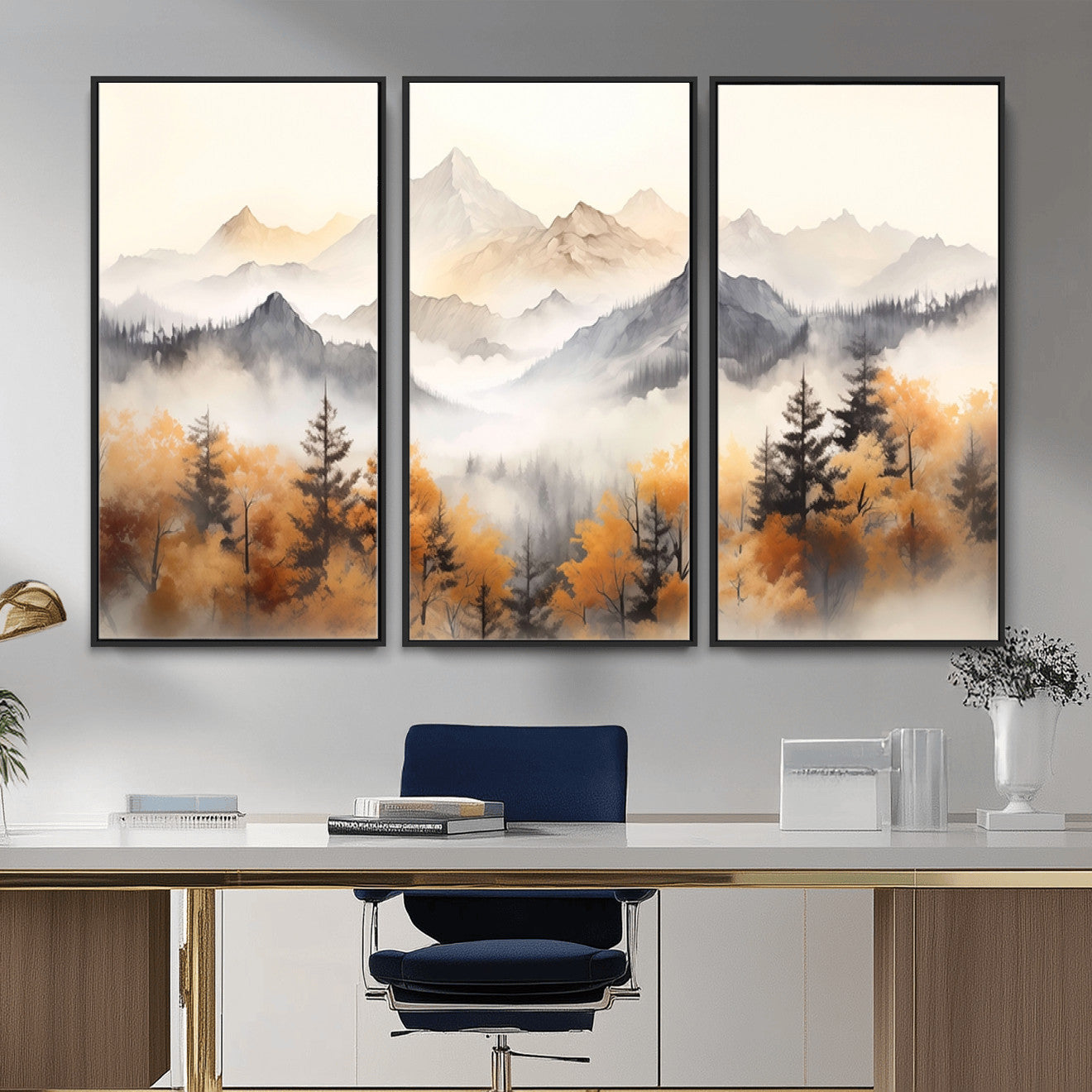 70049-MGV-CV-36X24 - Abstract Mountain Wall Art | Misty Mountain Forest and Mountains Canvas Print for Living Room,