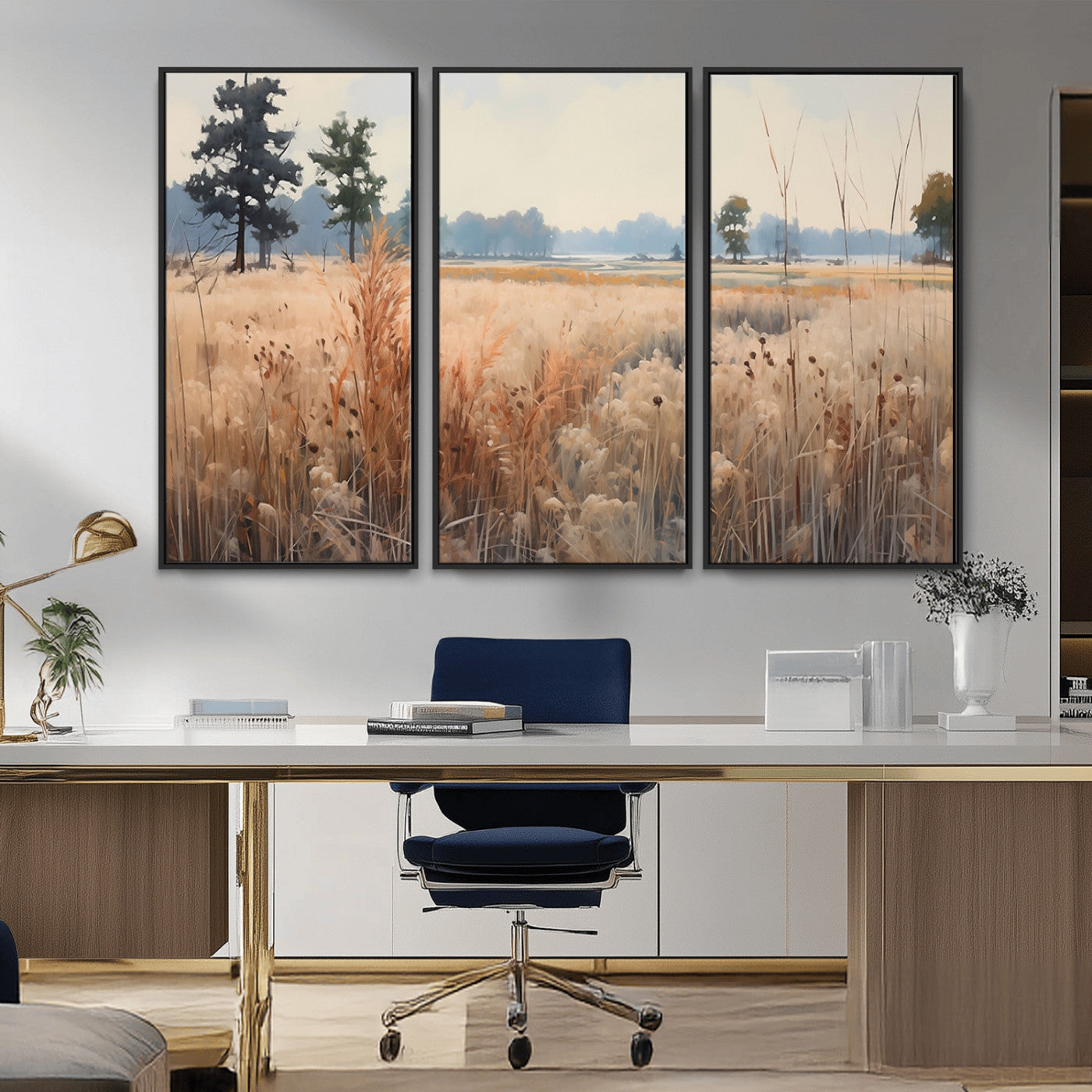 98822-MGV-CV-36X24-Golden Fields Canvas Wall Art Print – Serene Landscape of Nature’s Tranquility in Minimalist Modern