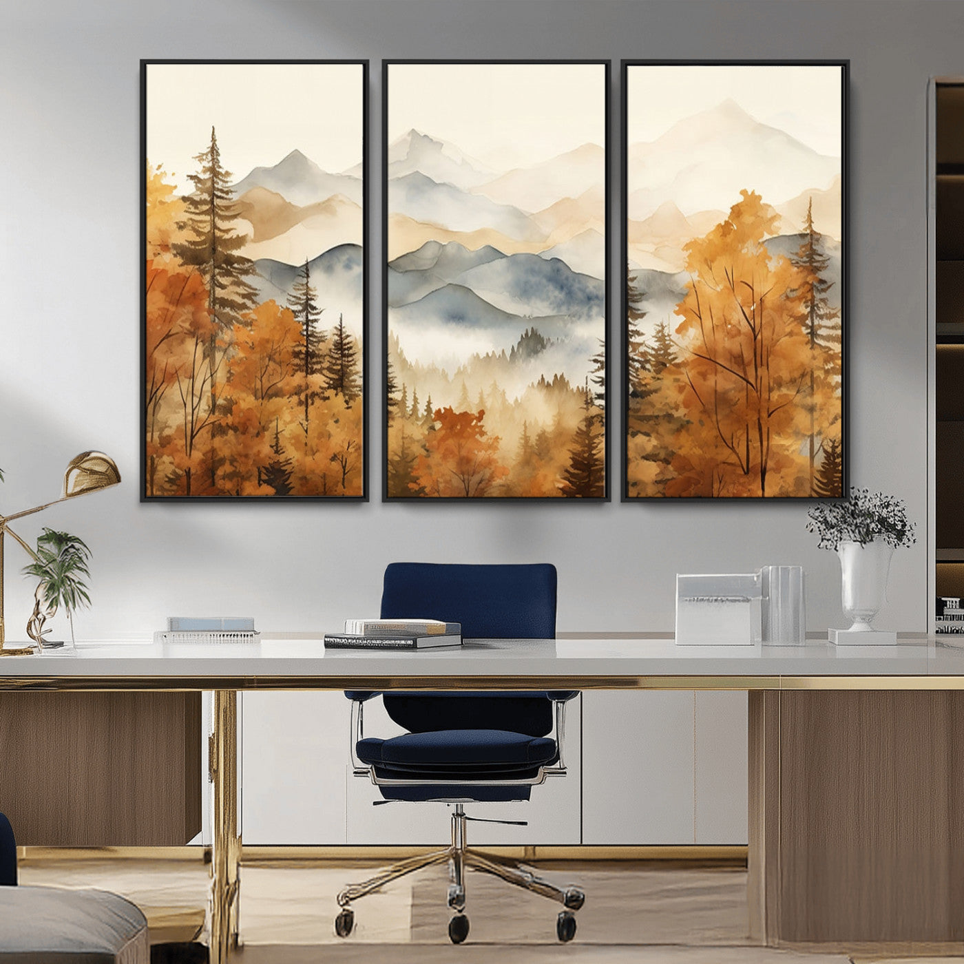 72950-MGV-CV-36X24-Golden Autumn Forest Wall Art Canvas | Mountain Landscape Canvas Print for Living Room or Bedroom |