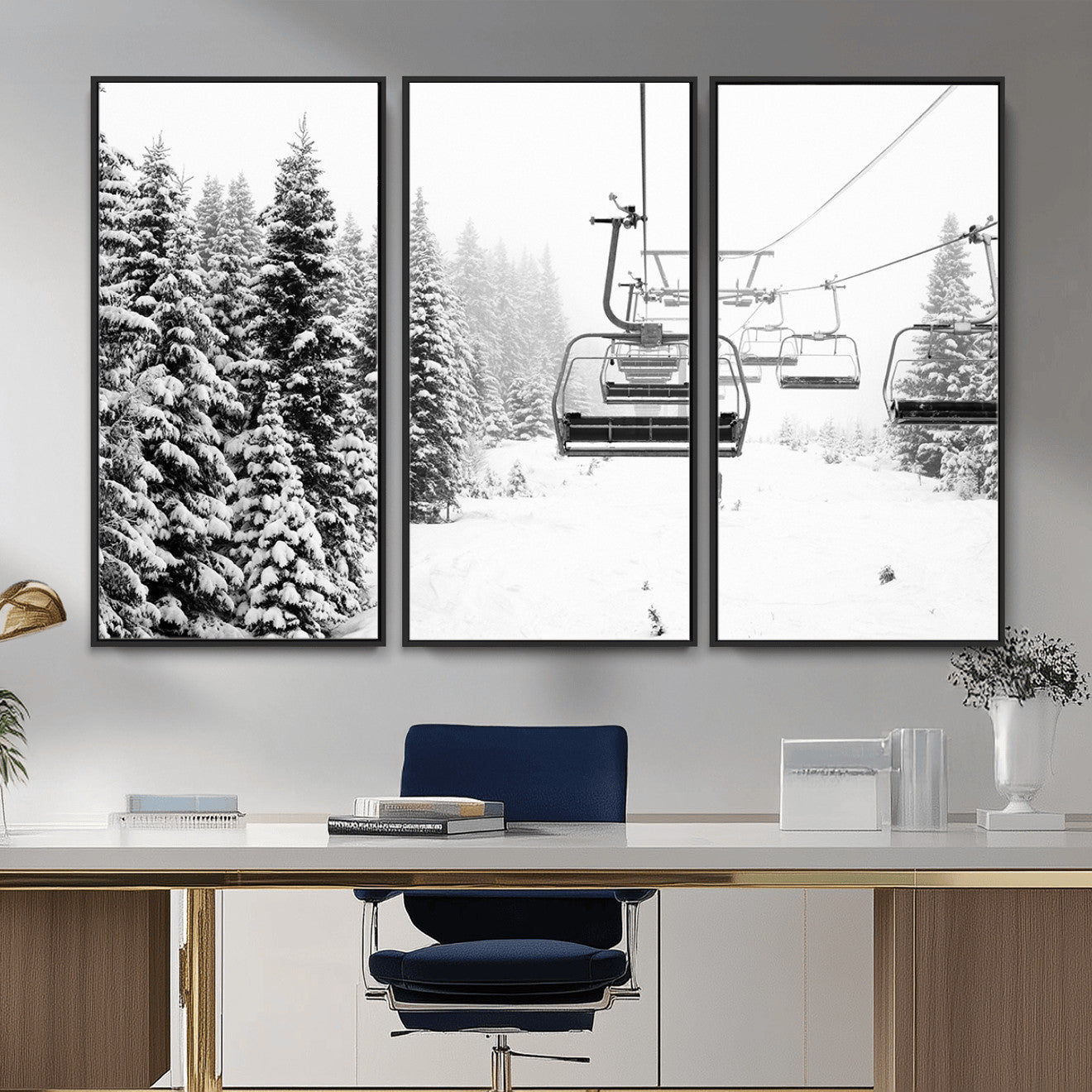 70609-MGV-CV-36X24 - Ski Wall Art - Ski Lift Wall Art Canvas Print Snow Covered Spruce Trees Winter Wall Art Ski Skier