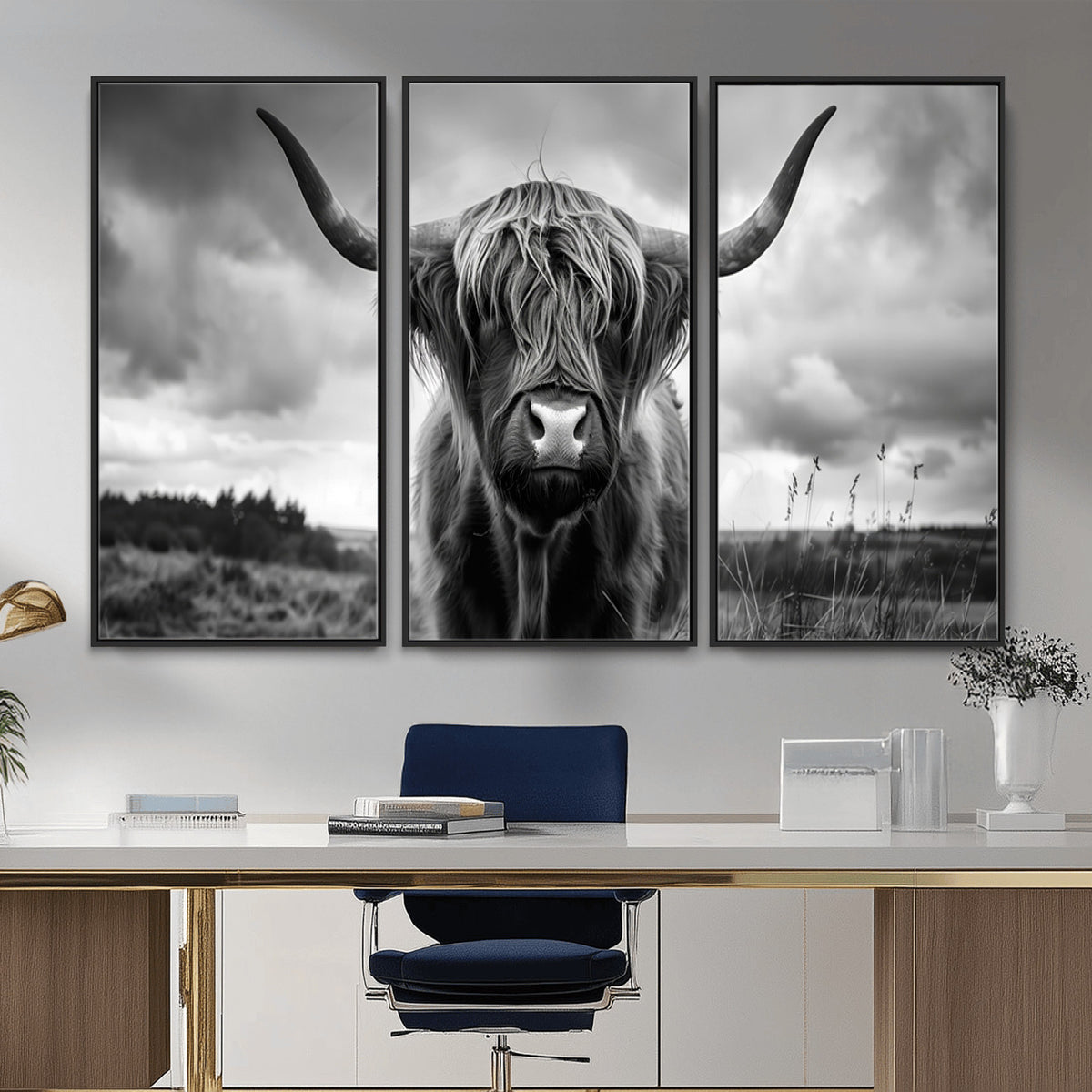 17924-_Poster-30x20 - Scottish Cow Wall Art Canvas Print, Longhorn Wall Art