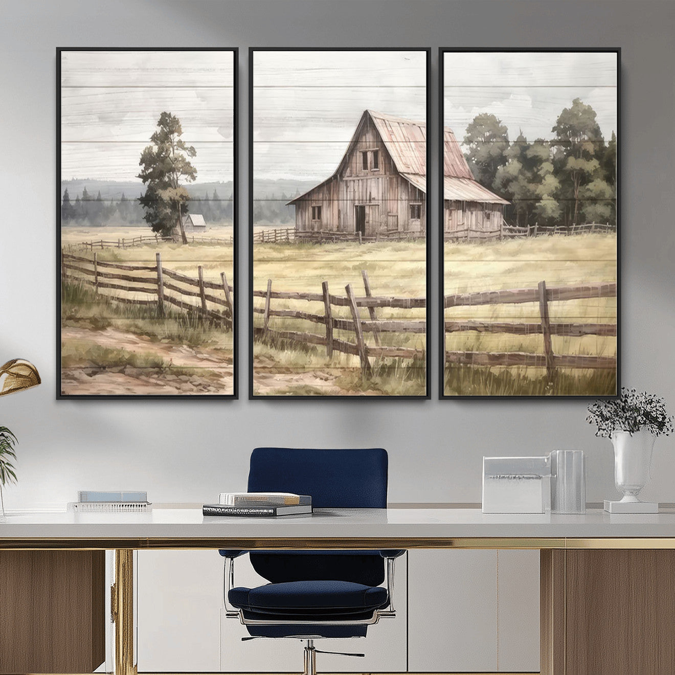 87489-MGV-CV-36X24 - Rustic Farmhouse Barn Wall Art | Framed Gallery Wrap Barn Giclee Canvas Print for Farmhouse Decor