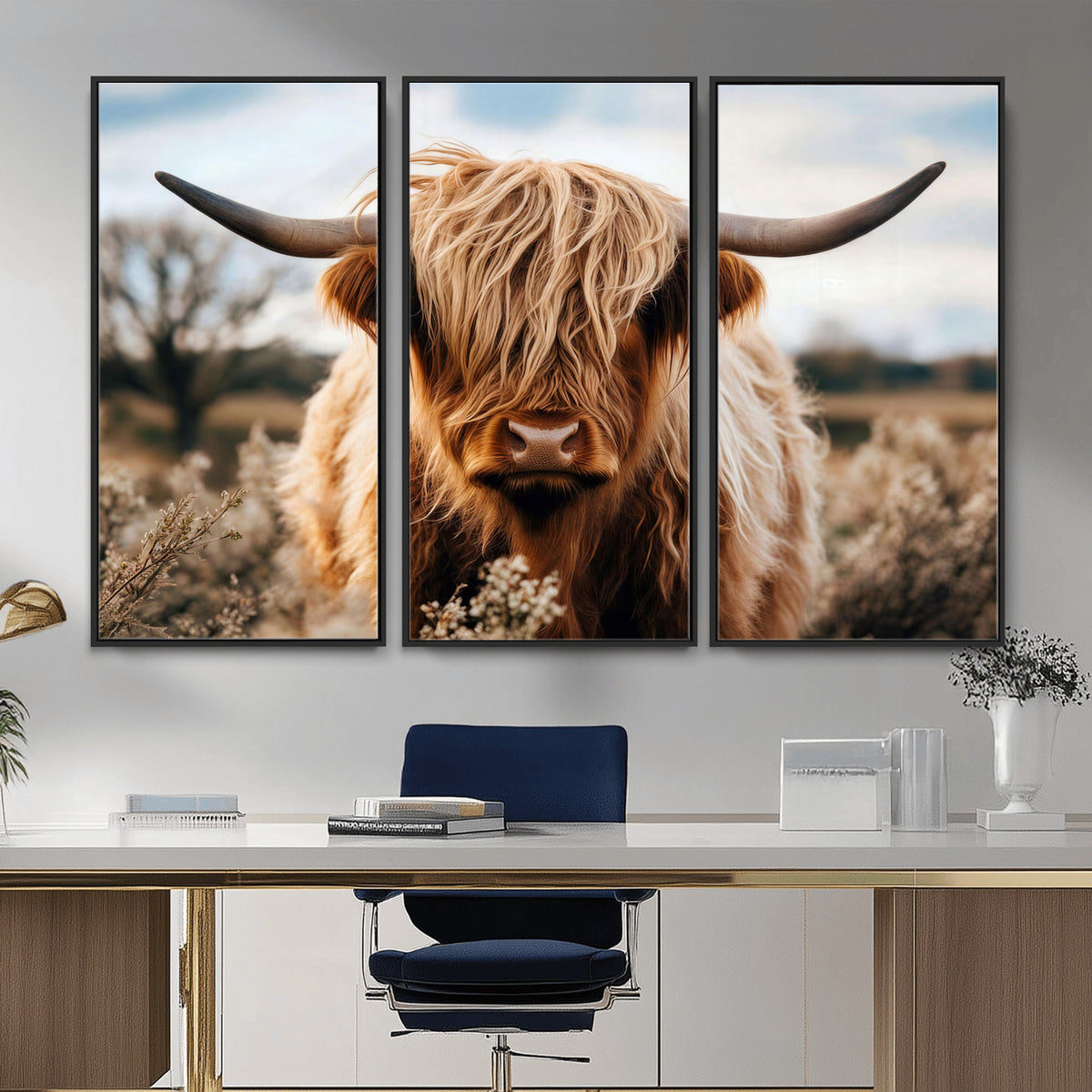 55903-_Poster-30x20 - Scottish Cow Longhorn Wall Art Canvas Print