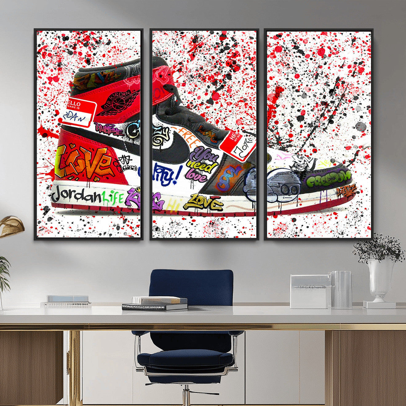 38836-MGV-CV-36X24 - Jordan Shoes Graffiti Wall Art Canvas Print- Jordan Graffiti Canvas Wall Art - Framed Perfect for