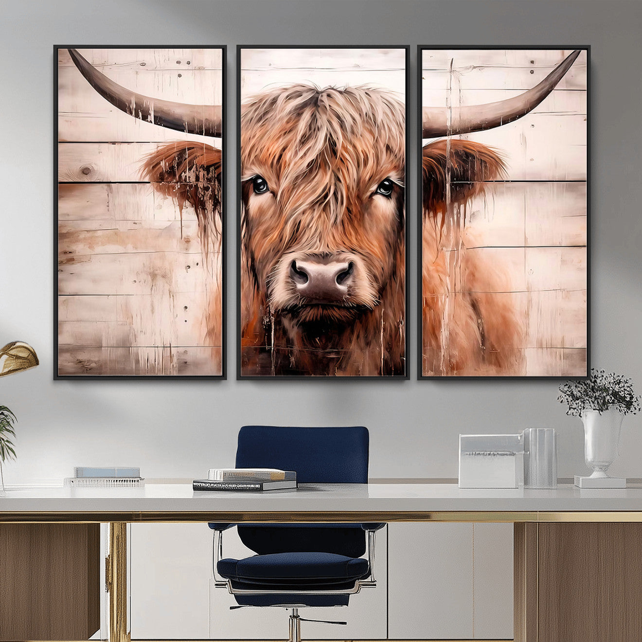 93730-MGV-CV-36X24 - Vintage Scottish Highland Cow Cattle Art Print Farmhouse Wall Art Canvas Print