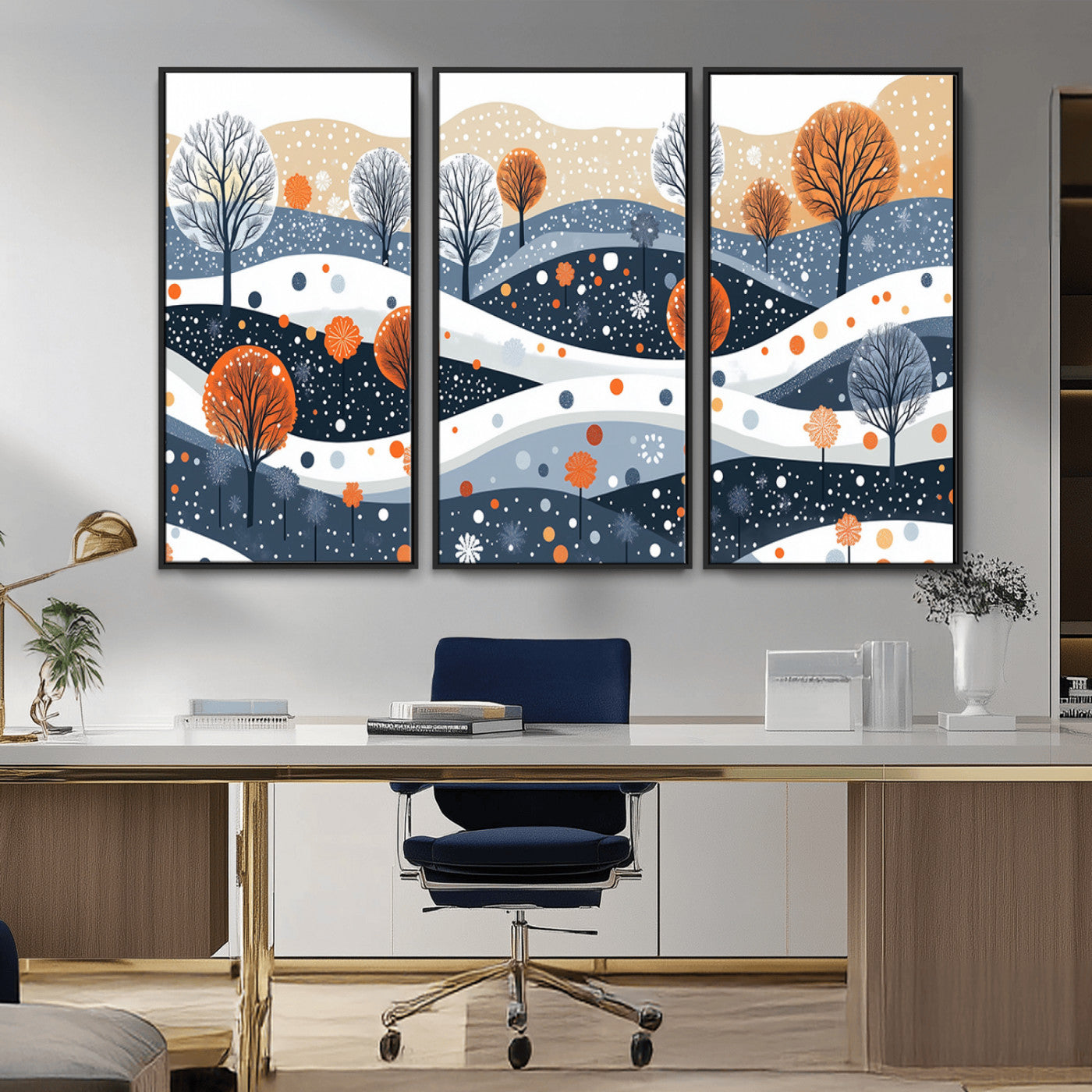 22651-MGV-FC-48X32-3P_Black-Abstract Winter Landscape Canvas Wall Art Print - Large Colorful Nature Wall Decor