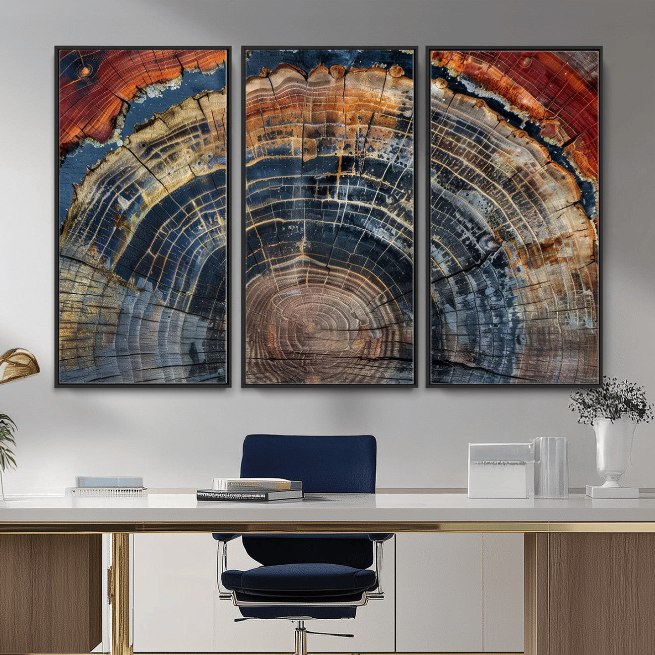 63519-MGV-CV-36X24 - Abstract Tree Ring Wall Art Canvas Print – Colorful Framed Minimalist Nature Tree Rings Home Artwork for Home and Office Decor