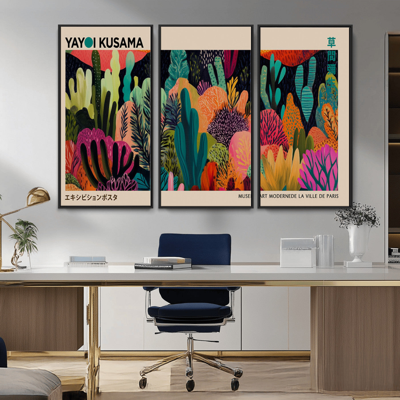 -Yayoi Kusama Wall Art Canvas Print, Abstract Art, Large Yayoi Kusama Framed Canvas Print, Japanese