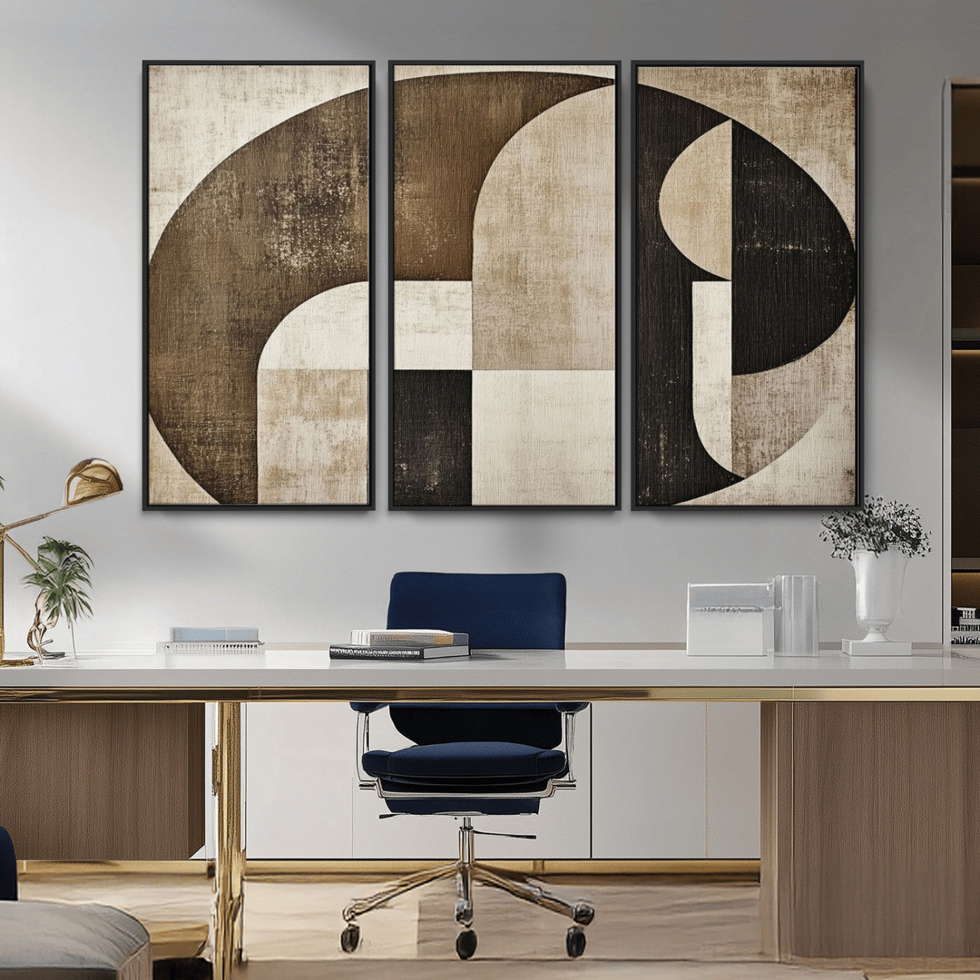 44796-MGV-FC-48X32-3P_Black-Wabi Sabi Abstract Wall Art | Geometric Modern Minimalist Canvas Print with Neutral Mid Century Art